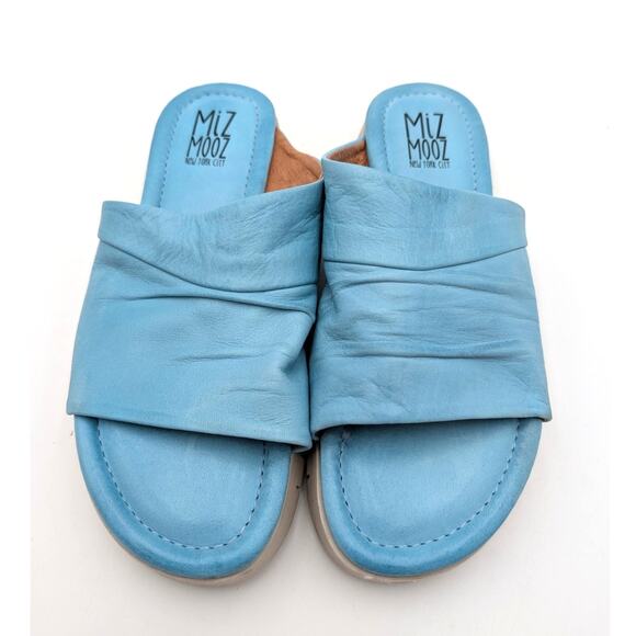 Miz Mooz Claribel Leather Slide Sandals Women's Teal Blue Size US6.5 EU37 - Picture 3 of 10